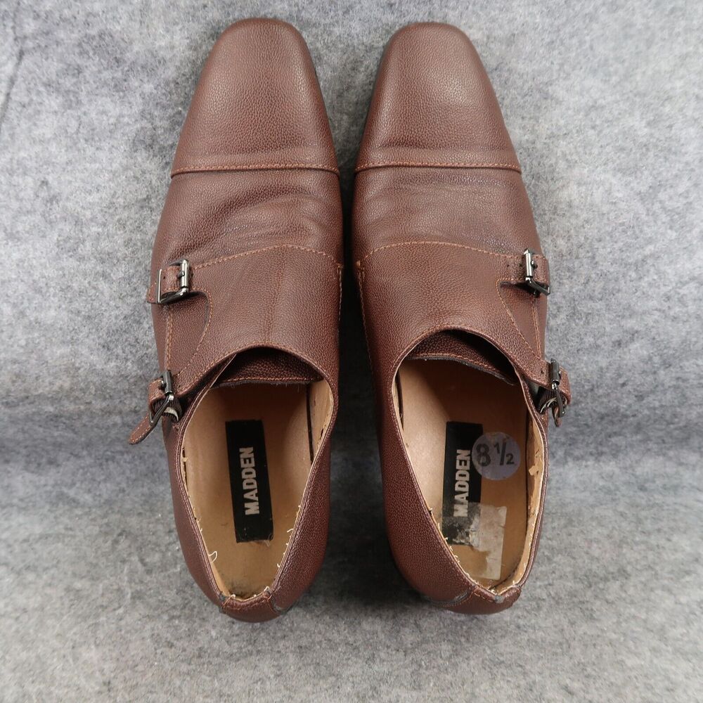 Madden Shoe Men 8.5 Oxford Double Monk Strap Buckle Cap Toe Classic Formal Brown - Picture 6 of 16